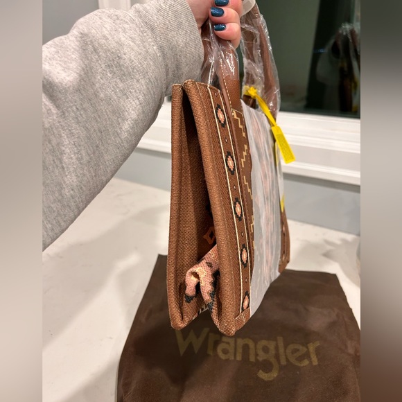 SOUTHWESTERN PRINT CROSS BODY CANVAS MINI TOTE IN DARK BROWN - Picture 4 of 5